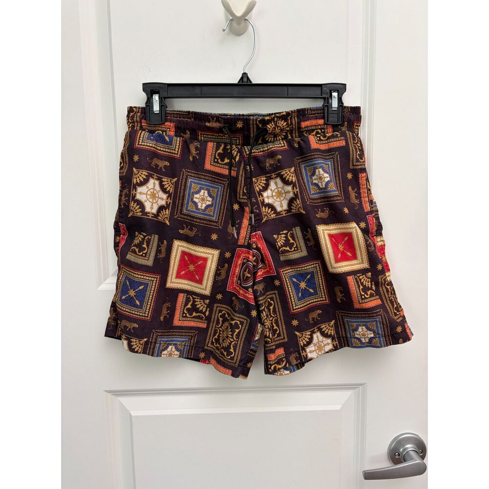 Surf Society Baroque Chain Print Swim Trunks Mens Small Vintage Style Shorts
